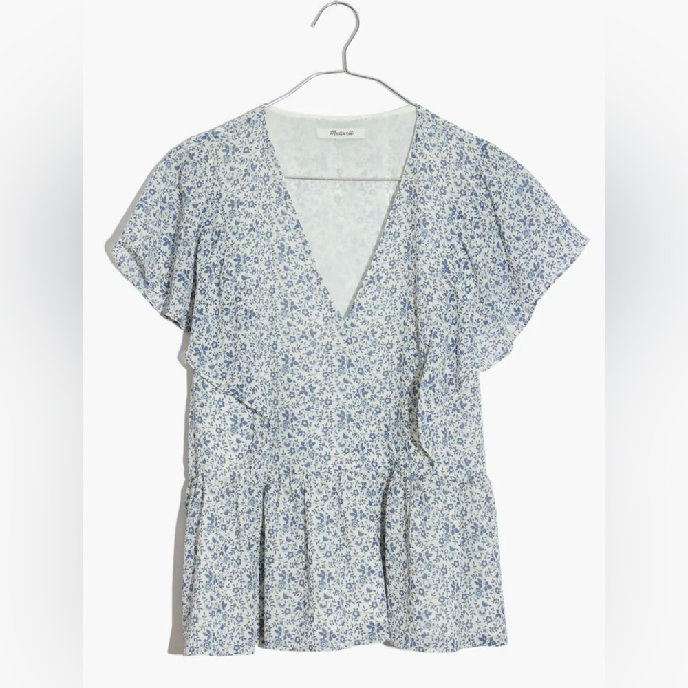 Madewell Georgette Ruffle-Sleeve Peplum Top in Americana‎ Floral Size Small